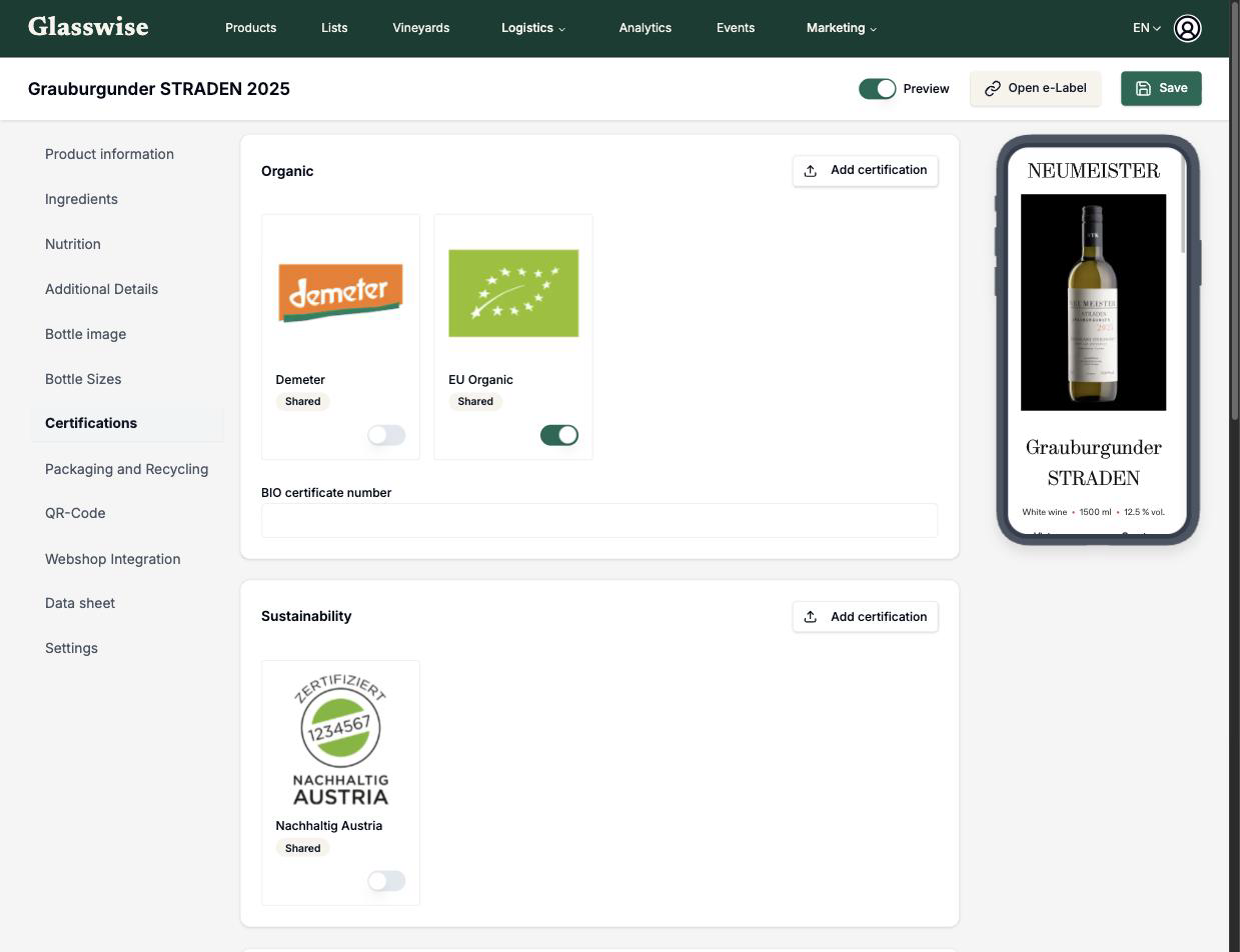 Glasswise product screenshot